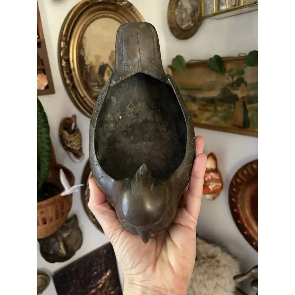Antique Japanese Bronze Bird Bowl Bronze Planter Hand Etched Bird Vase